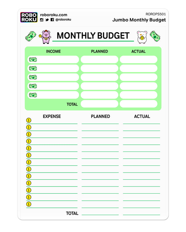 Jumbo Monthly Budget - Planner Sticker