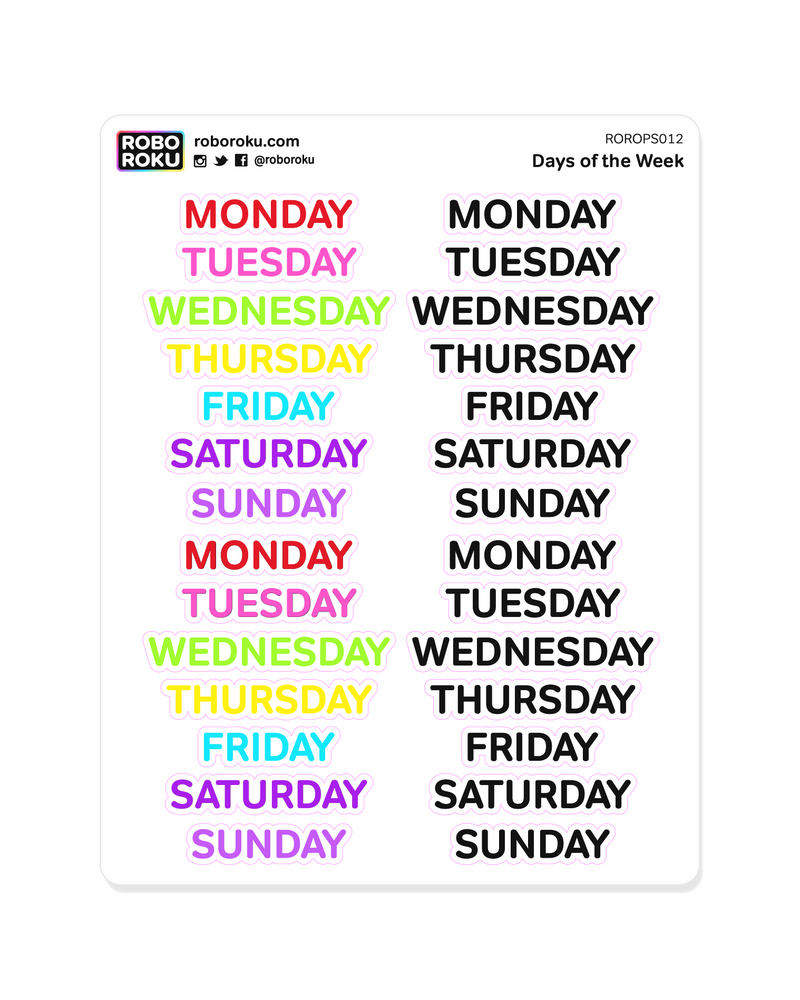 Days of the Week - Planner Stickers