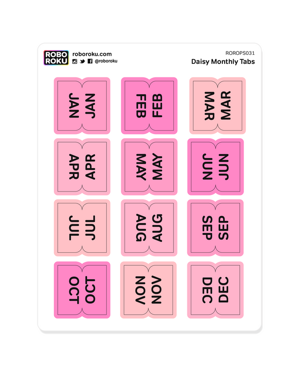 Monthly Tabs - Daisy Pink - Planner Stickers