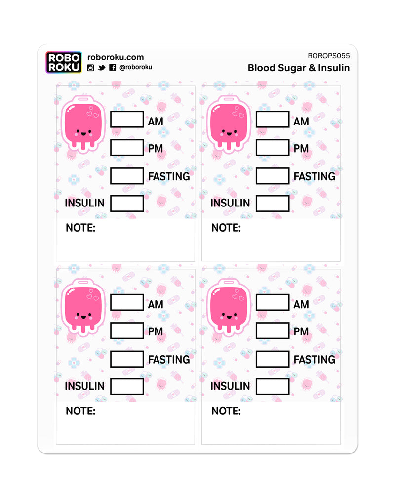 Robo Roku kawaii planner stickers - blood sugar & insulin tracker
