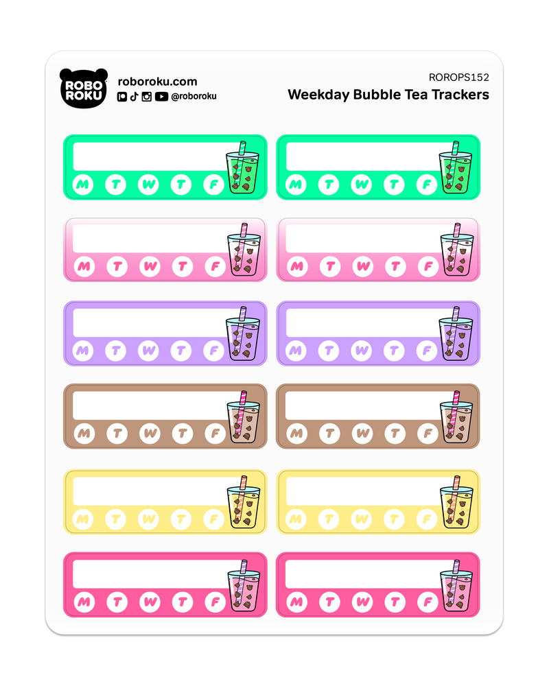 Bubble Tea Weekday Trackers - Planner Stickers