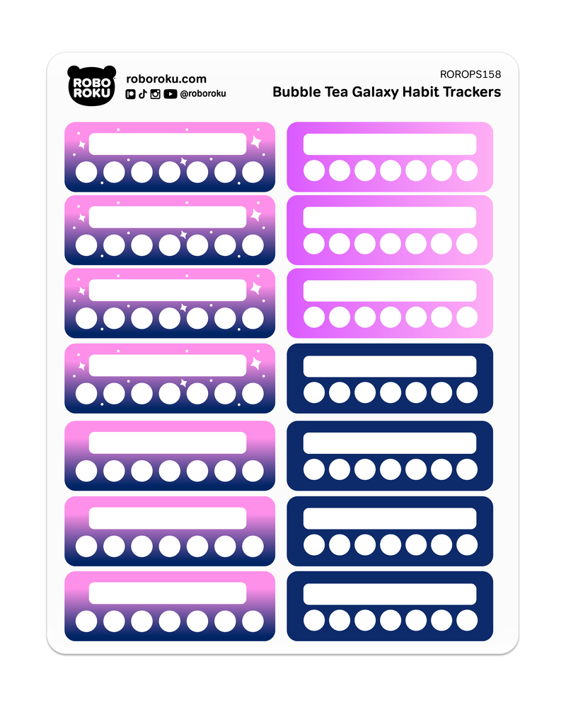 Bubble Tea Galaxy Weekly Habit Trackers - Planner Stickers