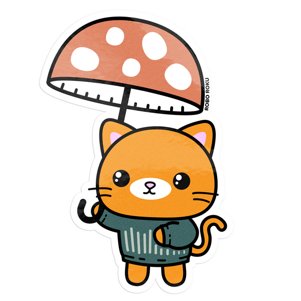 Cozy Cats - Pumpkin Kitty Mushroom Umbrella Vinyl Sticker
