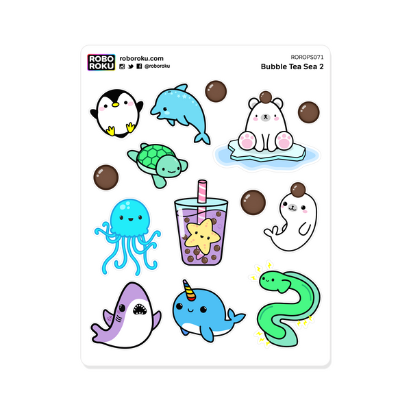 Robo Roku kawaii planner stickers - Bubble Tea Sea