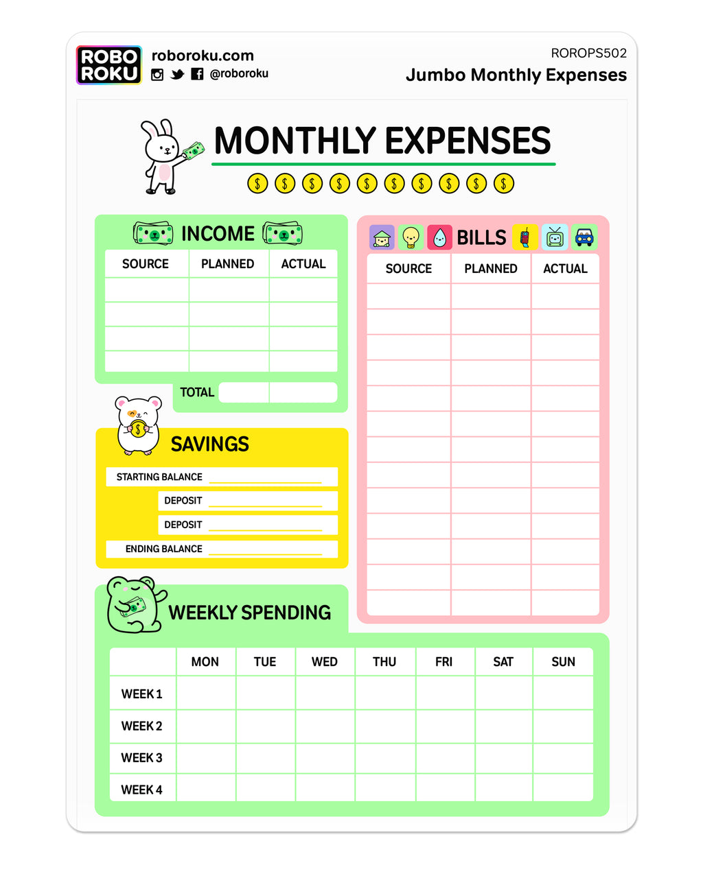 Jumbo Monthly Expenses - Planner Sticker – Robo Roku