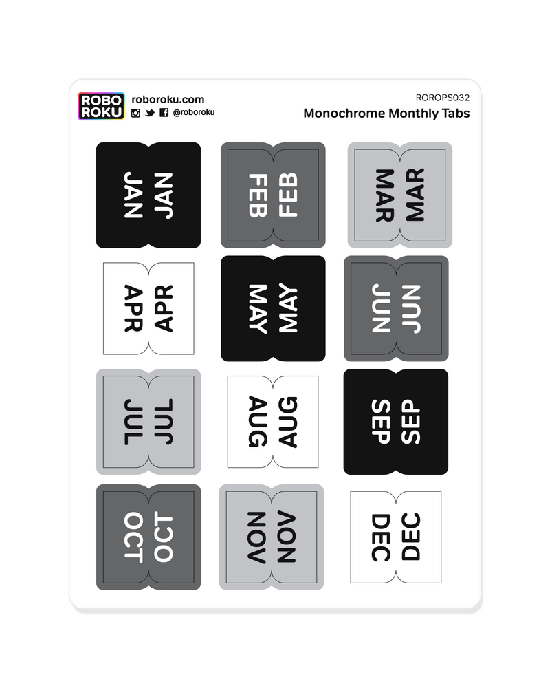 Monthly Tabs - Monochrome - Planner Stickers