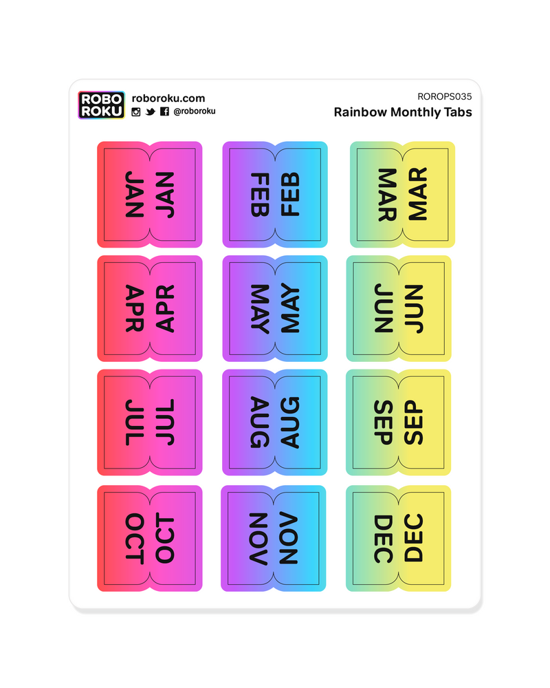Monthly Tabs - Rainbow - Planner Stickers
