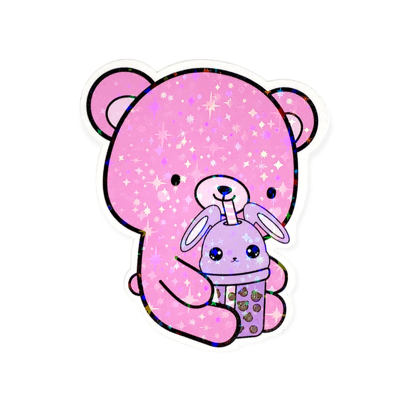 Cake Bear Drinking Taro - CharmsLOL x Robo Roku Twinkle Sticker