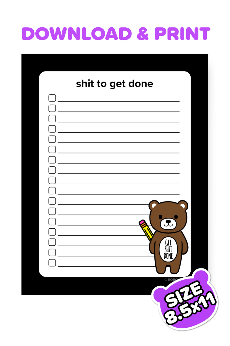 Printable Shit to Get Done Daily Sheet