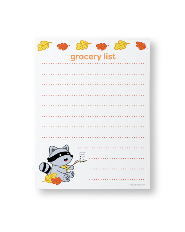 Reginald Raccoon Fall Fun Grocery List - A2 Memo Pad